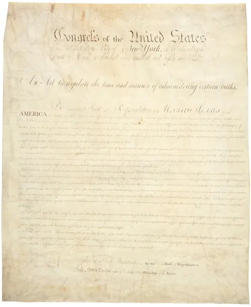 An Act to Regulate the Time and Manner of Administering Certain Oaths, June 1, 1789. Records of the General Government, National Archives. National Archives Identifier 596341